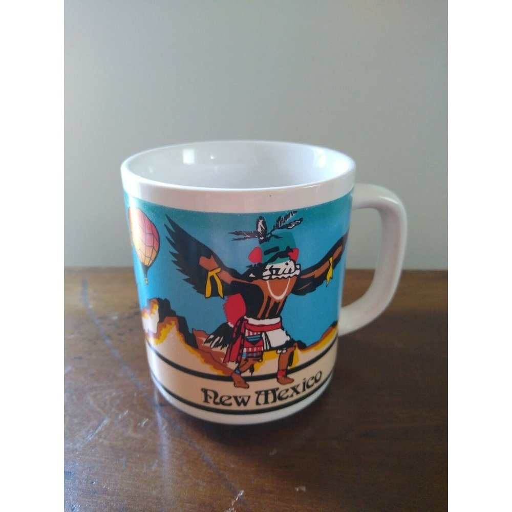 Vintage New Mexico Pow Wow Dancer in Headdress Coffee Cup Mug Souvenir